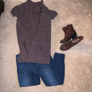 Gap long brown short sleeve cardigan